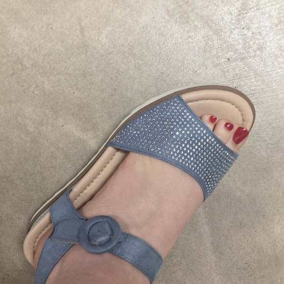 Clara Barson Silver Crystals Embellished Light Blue Suede Wedge Sandals 38EU 7.5 - Picture 9 of 14